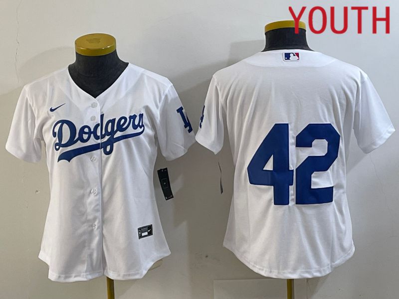 Youth Los Angeles Dodgers #42 Robinson White 2024 Nike MLB Jersey style 2